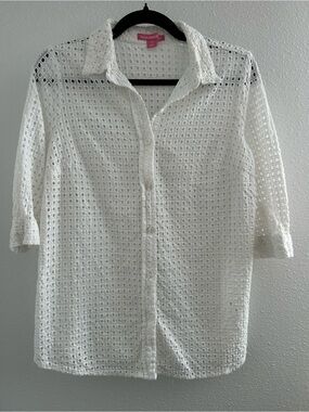 Woman Within White Eyelet Button-Front Shirt